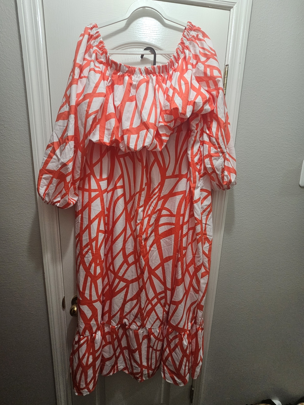 Off-Shoulder White and Coral Print 2 Piece Set